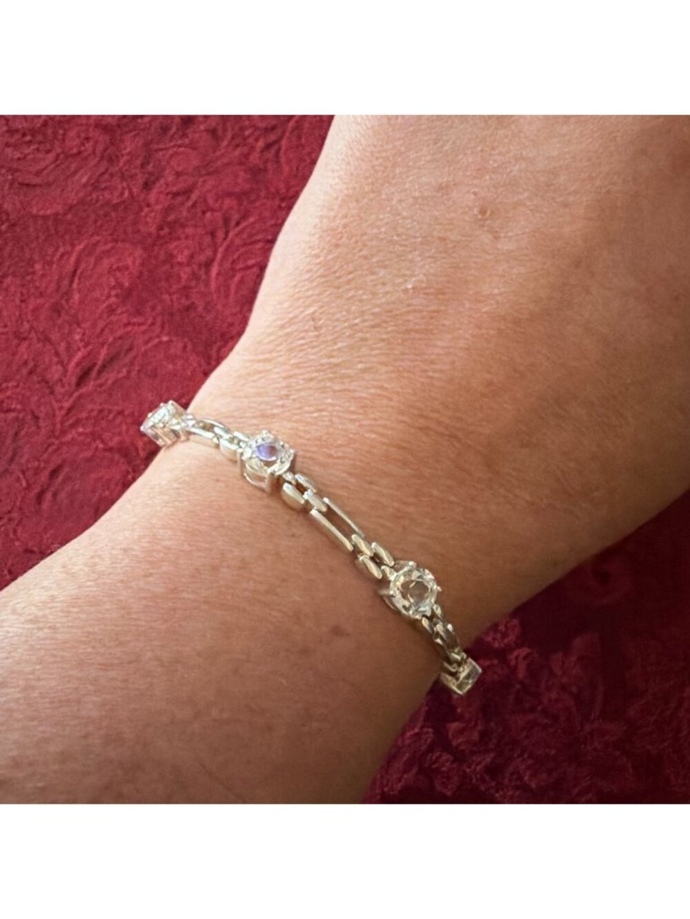 Vintage 925 Sterling Silver White Topaz Bar Link Tennis Bracelet Deco Bridal